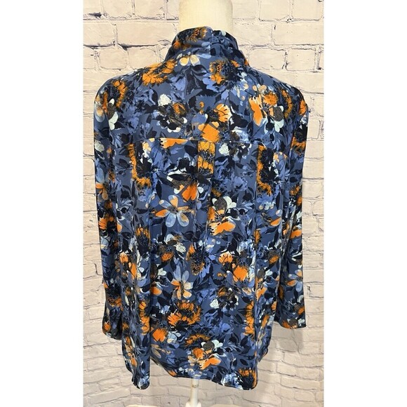 Denim & Co. Floral Printed Blouse with Neck Tie Detail - Navy Size XL QVC D&Co. - Picture 5 of 9